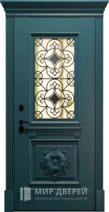Модная бирюзовая дверь с ковкой элит класса №26 внешняя - фото